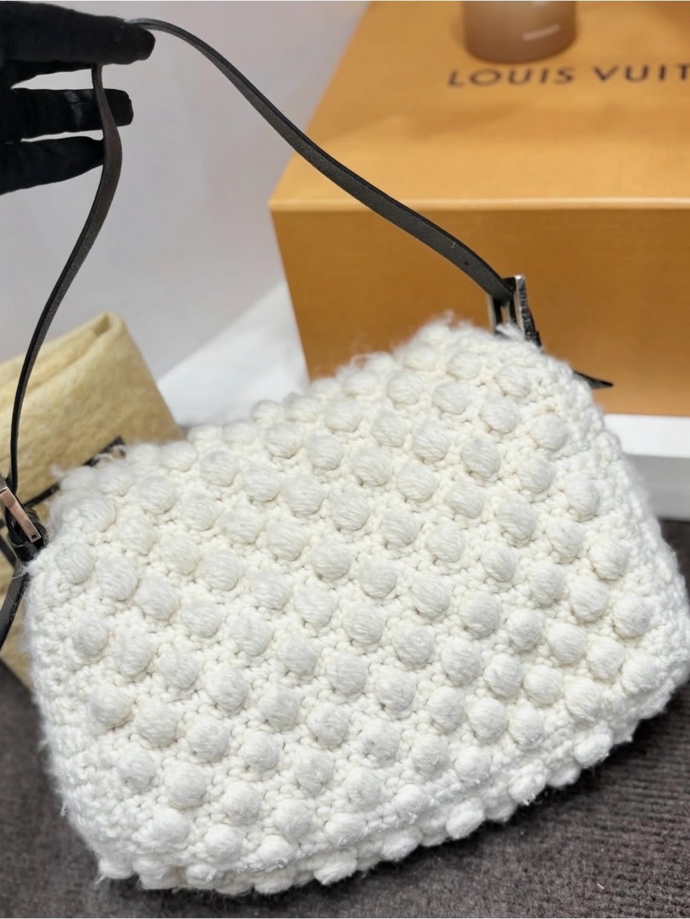 Fendi Vintage Ivory Popcorn Knit Mama Baguette - Picture 11 of 16
